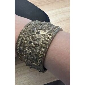 COPY - Chunky Metal Hinged Floral Antiqued Bracelet STATEMENT